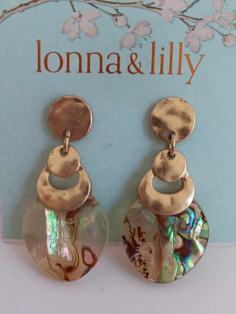 lonna & lilly Boho Gold Tone Iridescent Abalone Shell Disc Drop Earrings NWT